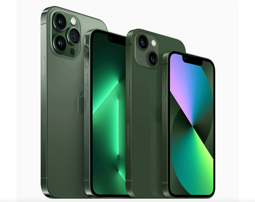 The new Alpine Green iPhone 13 series family. Credit: Apple