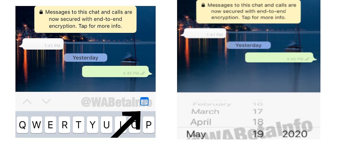 The 'Search by date' feature is now under testing on WhatsApp. Picture credit: WABetaInfo