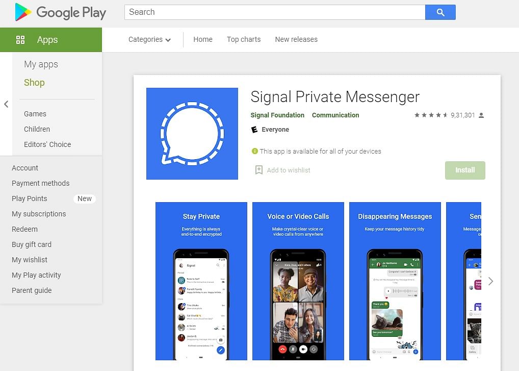 Signal app on Google Play store (screen-grab)