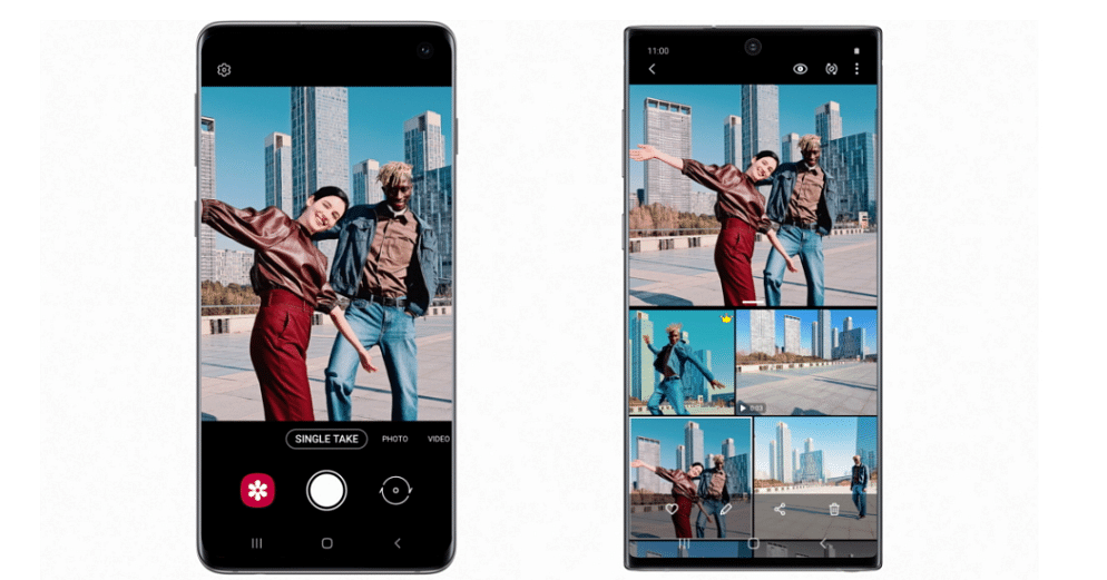 Single Take available on the Galaxy S10 (left), Single Take in the Gallery on the Galaxy Note10 (Picture credit: Samsung)