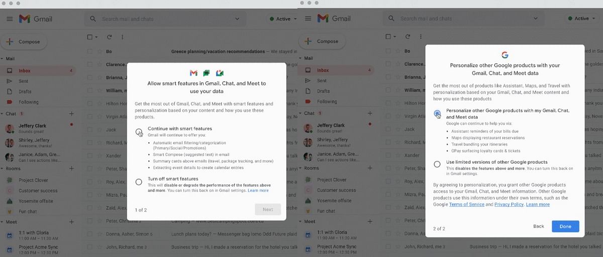 New smart features on the Gmail application. Credit: Google