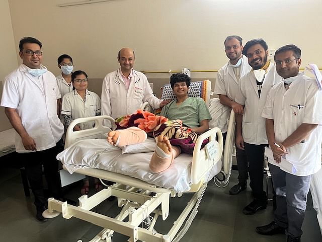 Smit Metha with the doctors after the successful surgery at the hospital. Picture Credit: Smit Metha