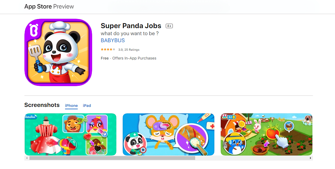 Super Panda Jobs on Apple App Store (screen-shot)