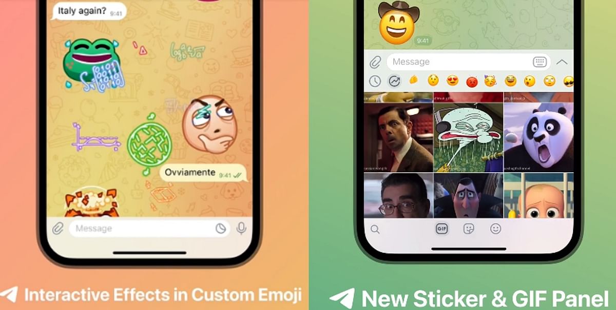 New interactive effects in custom emoji and new sticker and GIF panel. Credit: Telegram