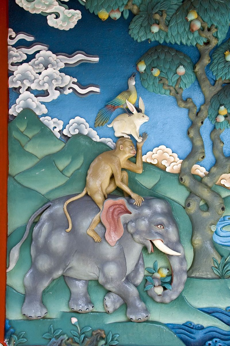A wall painting in Namdroling Monastery, Bylakuppe