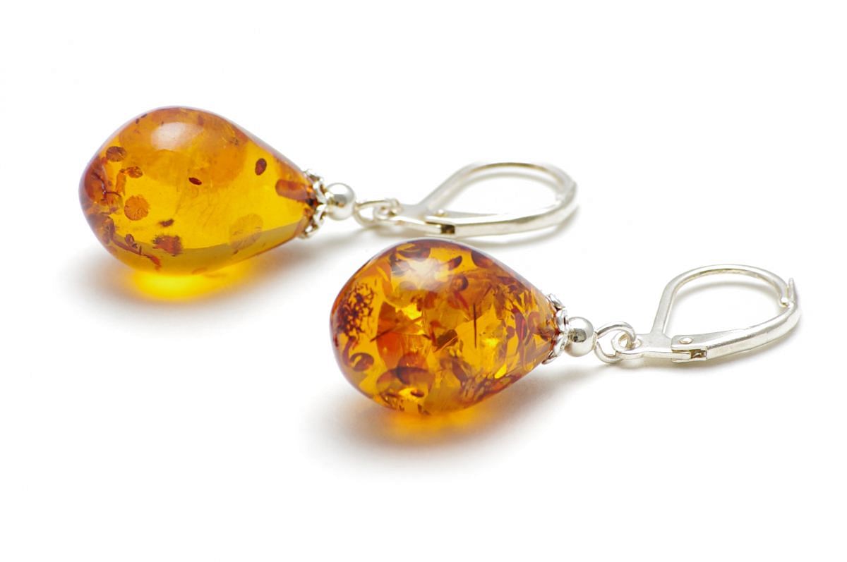 A pair of amber earrings from Poland