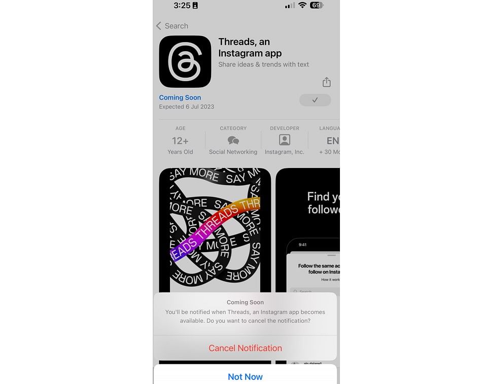 Threads app on Apple App Store (screengrab)