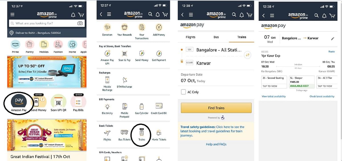 Indian customers can now reserve IRCTC train tickets on Amazon mobile app. Credit: DH Photo/KVN Rohit