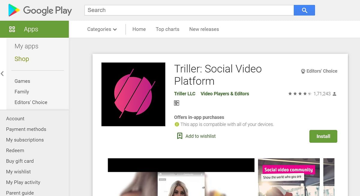 Screen-grab of Triller app on Google Play store.