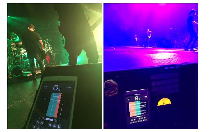 Neil Moxham, the principal guitar technician of Godsmack band using Tuner T1 app. Credit: Bijoy Thangaraj