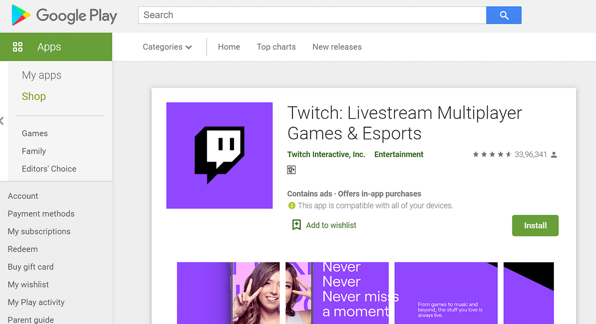 Twitch app on Google Play store (screen-grab)
