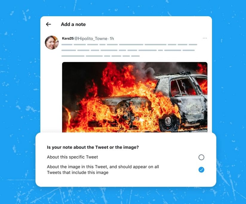 Twitter testing the new Community Notes feature to fact-check images. Credit: Twitter