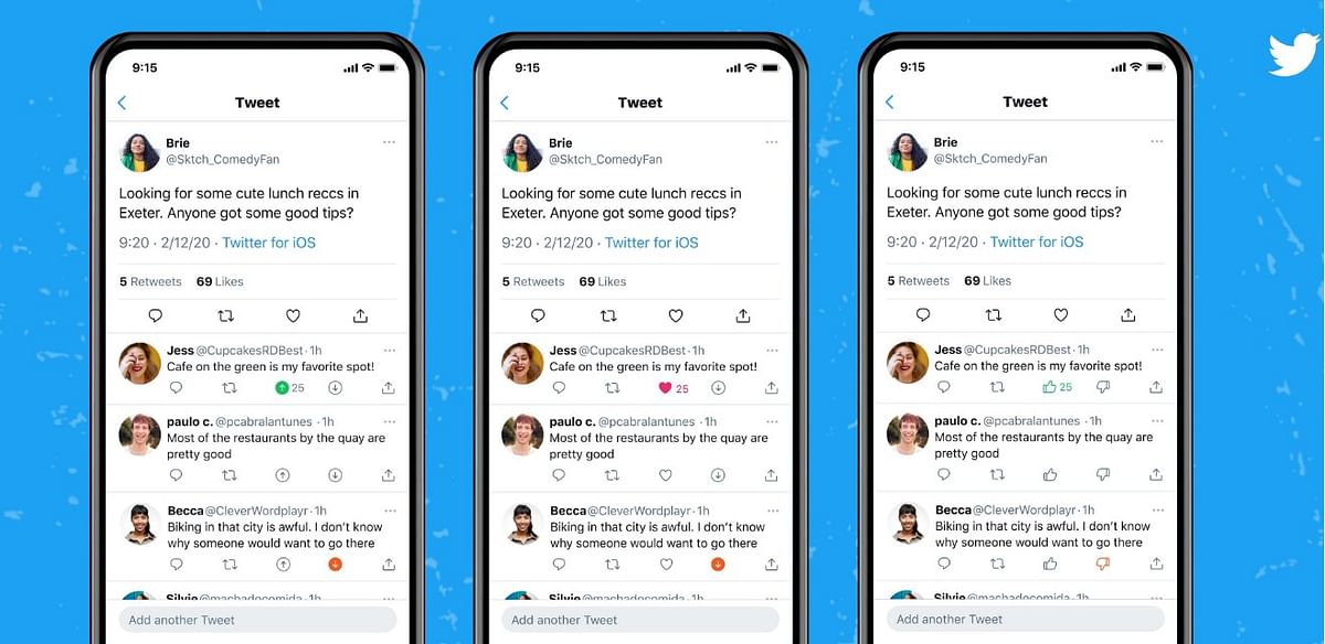 Twitter testing new downvote features on its social media platform. Credit: Twitter