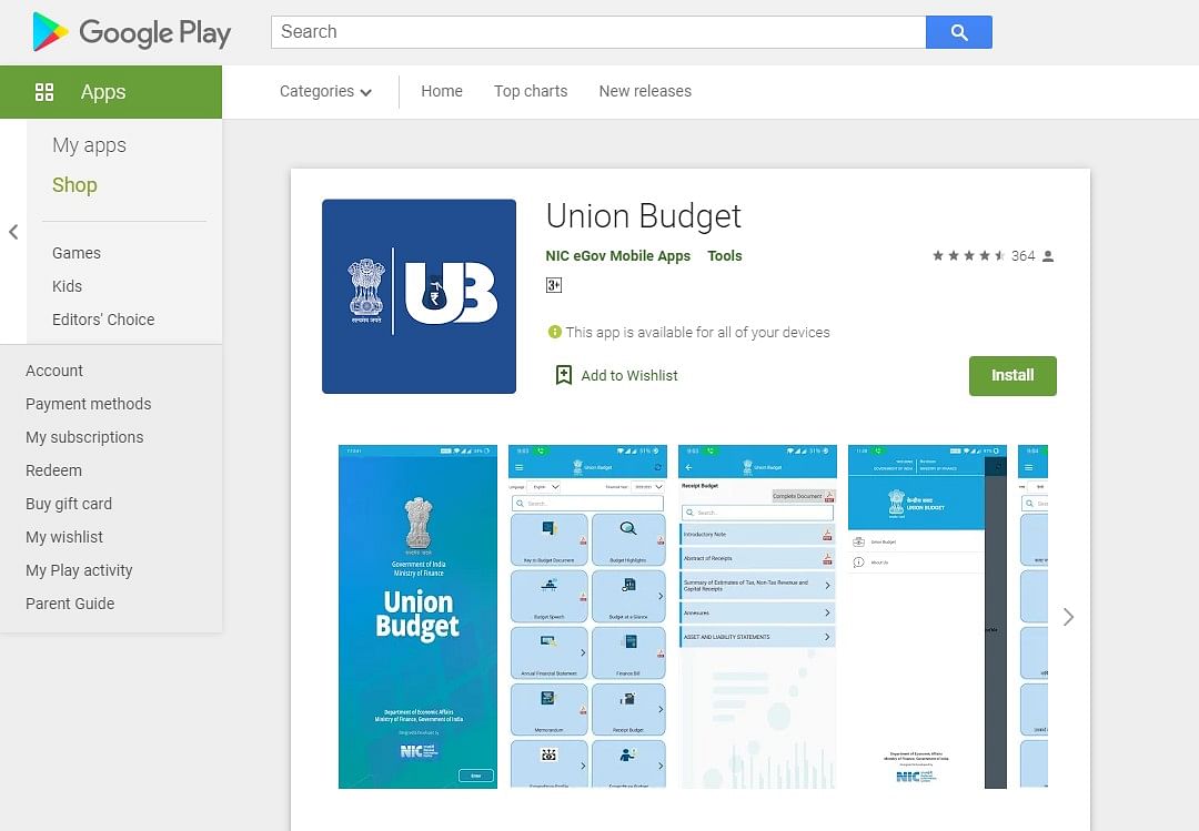 Union Budget mobile on Google Play store (screen-shot)