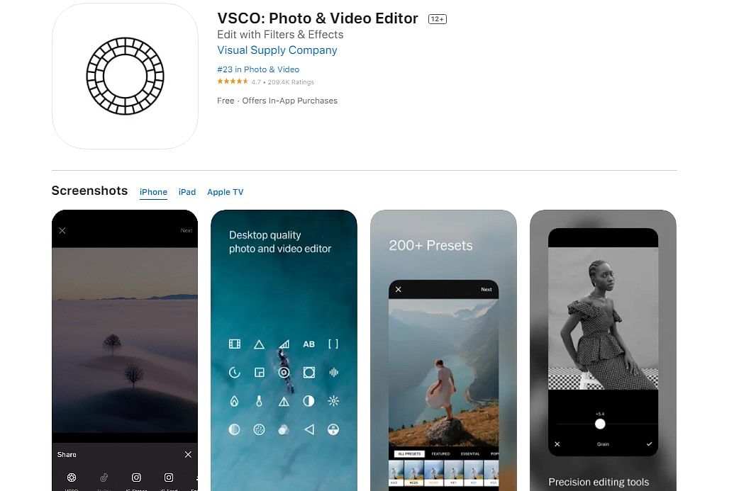 VSCO- Photo and Video Editor on Apple App Store (screengrab)