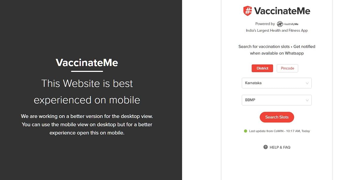Vaccinate Me website (screen-shot)