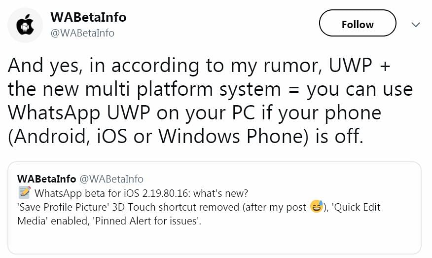 WABetaInfo claims WhatsApp will bring UWP app soon