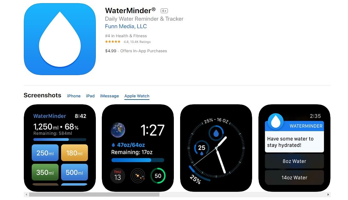WaterMinder app for Apple Watch (App Store screen-shot)