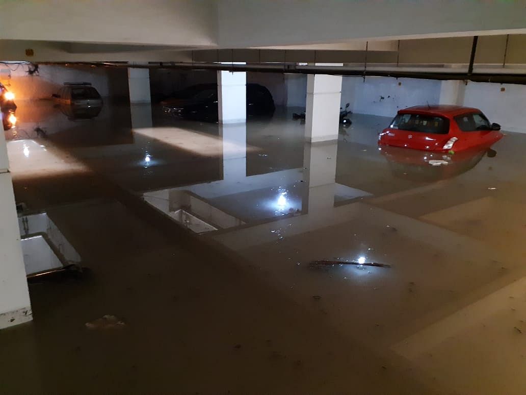 The basement of Shiva Gowri Enclave in Gottigere is completed inundated. (DH Photo/S K Dinesh)
