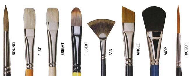 Different shapes of paintbrushes. Image courtesy: Wikimedia Commons
