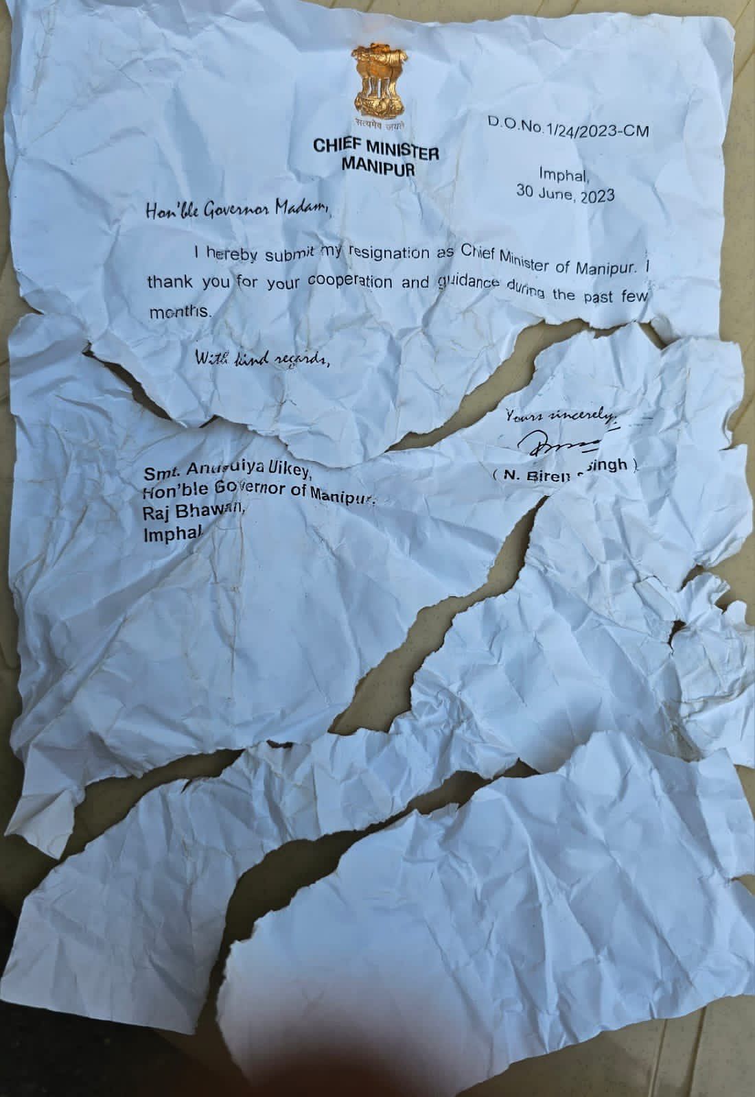 A photo of the torn resignation latter. Credit: Special Arrangement