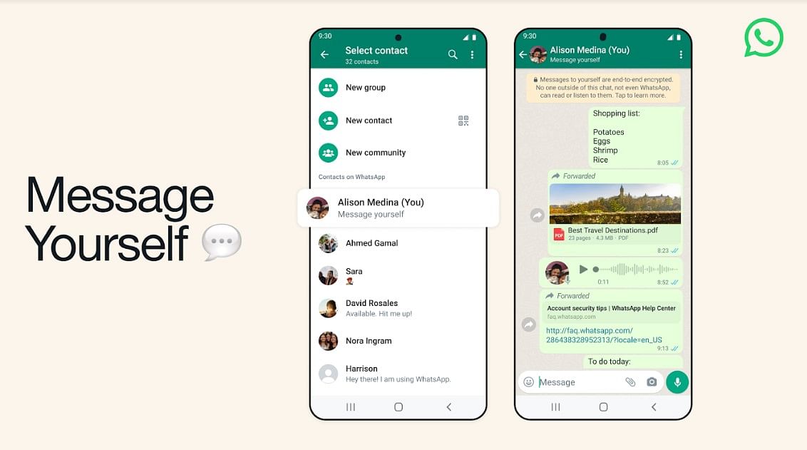 The new Message yourself feature will be coming soon to the messenger app. WhatsApp