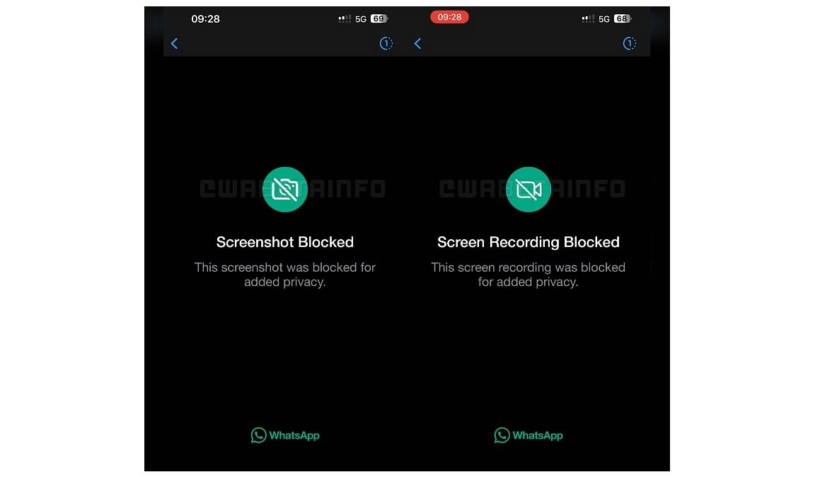 Screenshot blocking and screen recording blocking feature in WhatsApp beta app. Credit: WABetaInfo