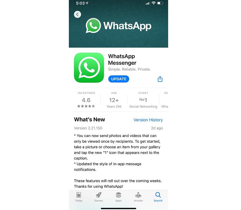 WhatsApp on Apple App Store (screen-grab)
