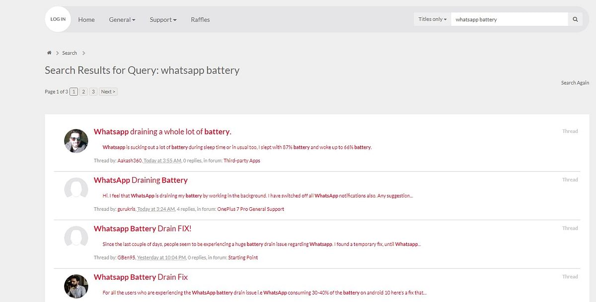 Bug in WhatsApp update causing battery draining, OnePlus device owners complain (Screen-shot of OnePlus forum)