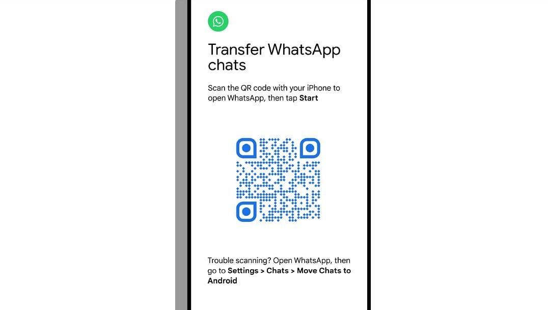 QR code to transfer WhatsApp history from an iPhone to an Android mobile. Credit: Android