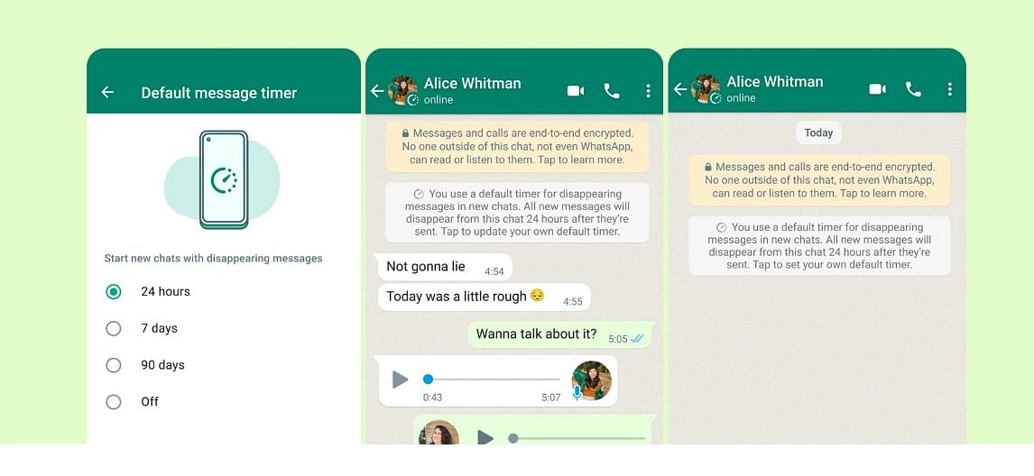WhatsApp's Disappearing messages feature gets more options. Picture Credit: WhatsApp