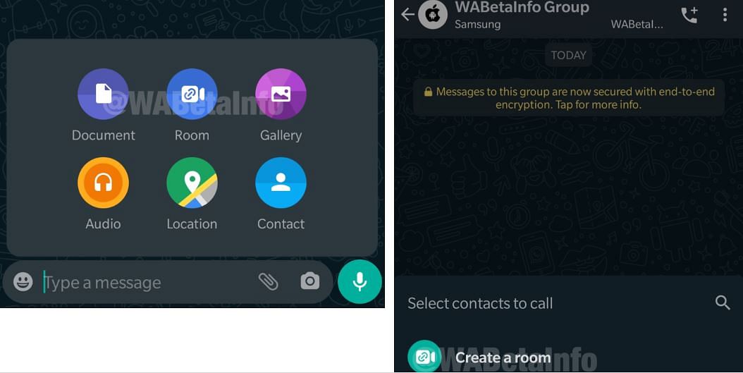 WhatsApp beta for Android shows Messenger Rooms options (Credit: WABetaInfo)