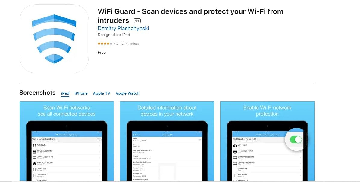 Wi-Fi Guard app on Apple App Store (screengrab)