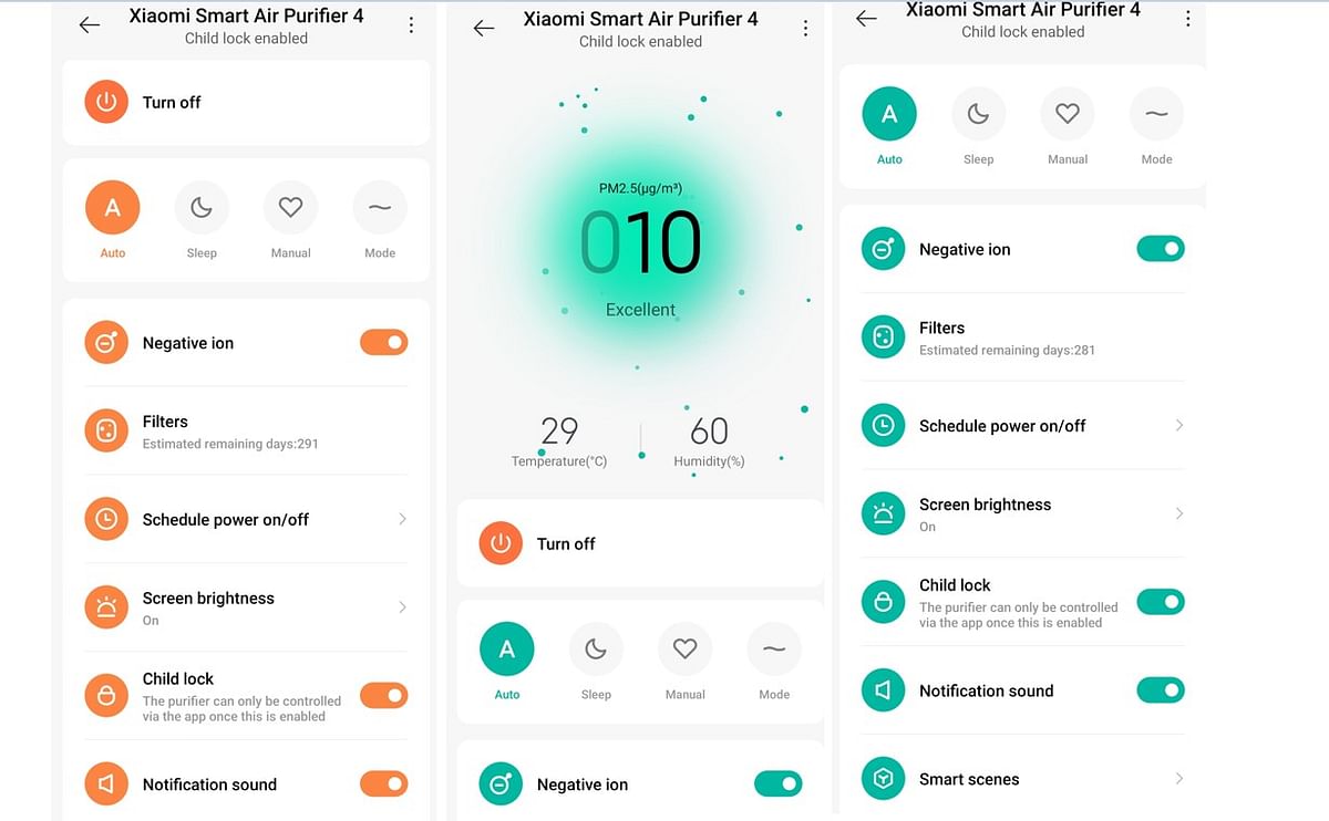 Xiaomi's Smart Purifier 4 can be controlled through the Xiaomi Home app (screengrab)