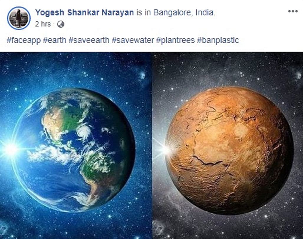 Actor-director Yogesh Shankar Narayan used the hashtagto talk about the need tosave the planet.