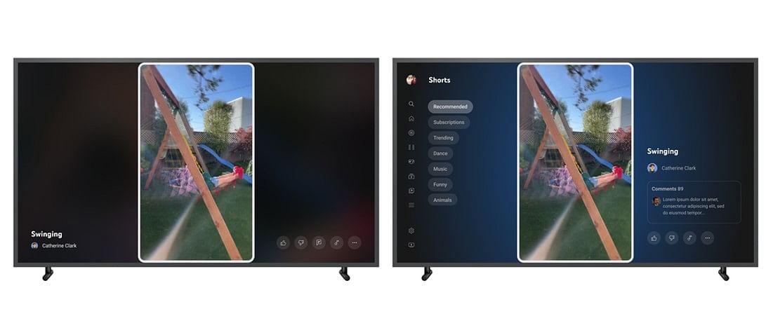 A couple of prototype designs of YouTube Shorts user interface on Smart TV. Credit: Google