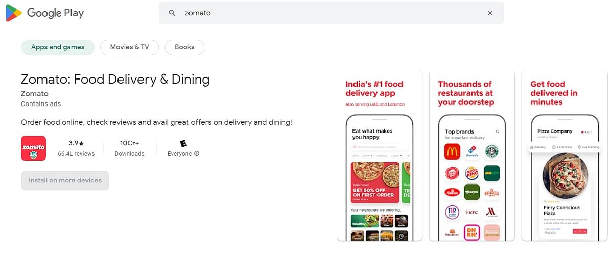 Zomato app on Google Play Store (screen-shot)