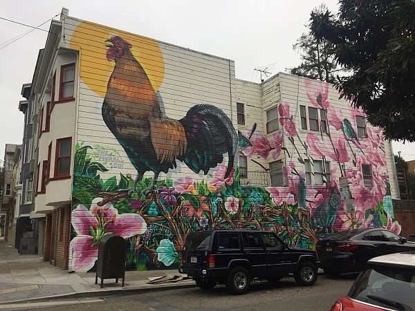 One of the buildings with murals in Mission