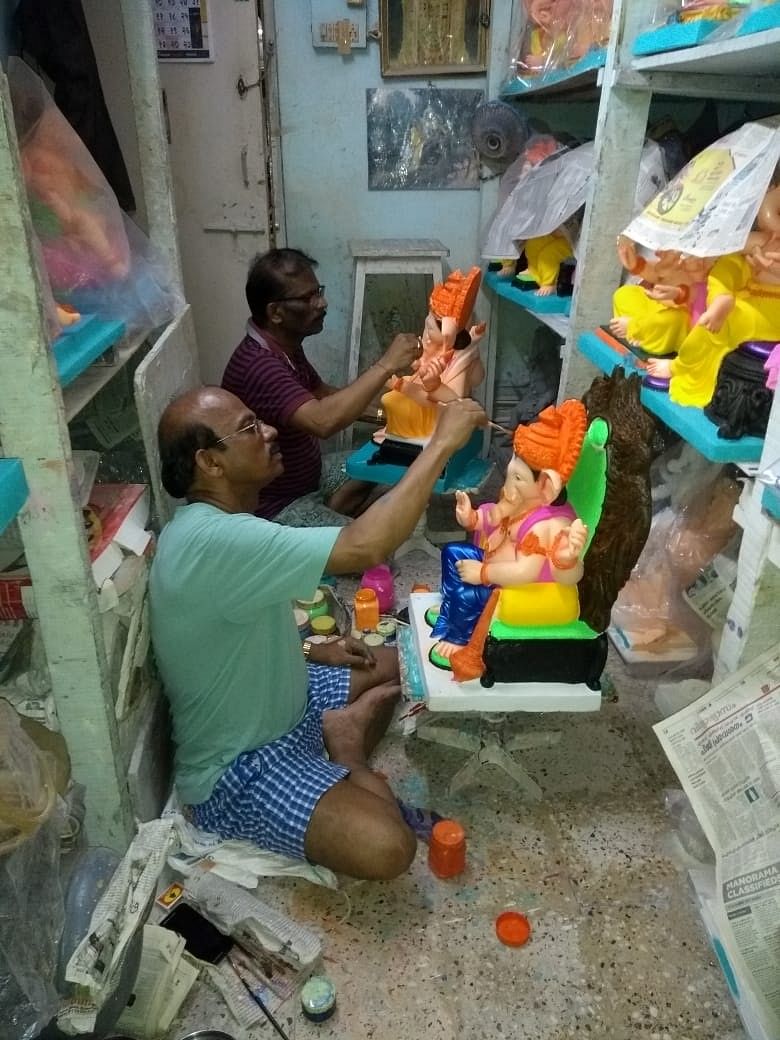 Moorthikars working on Ganesha idols in Mumbai