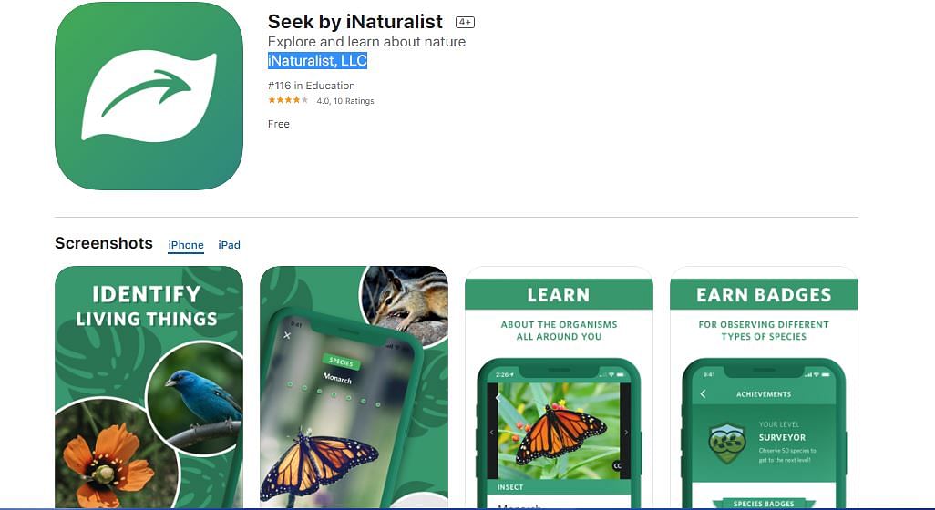 Seek by iNaturalist on Apple App Store (screen-shot)