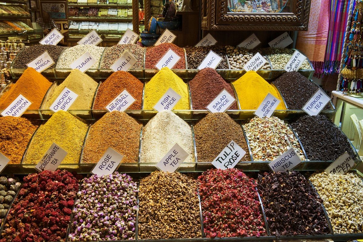 Spices & teas for sale in Spice Bazaar, Istanbul