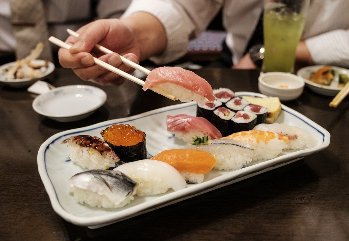 A plate of freshly made sushi in Tokyo