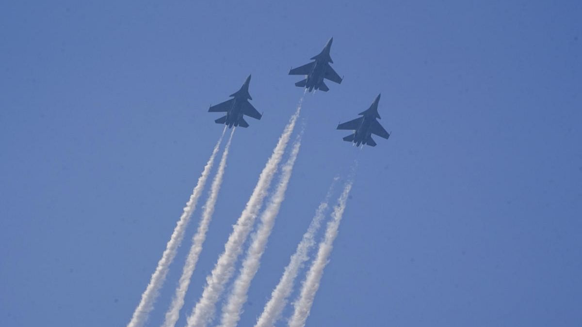 Indian Air Force's Sukhoi aircrafts fly past during the full dress rehearsal of the Republic Day Parade 2023, at Kartavya Path in New Delhi, Monday, Jan. 23, 2023. Credit: PTI Photo