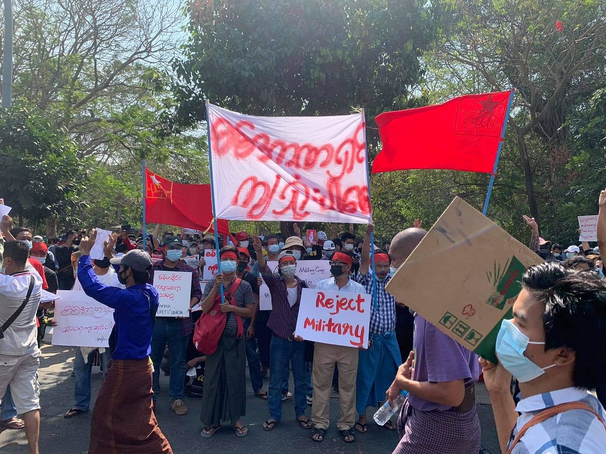 Some of the slogans used in the protests were, “We want democracy back,” “We want Aung San Suu Kyi” and “Don’t want junta.” Credit: Special arrangement