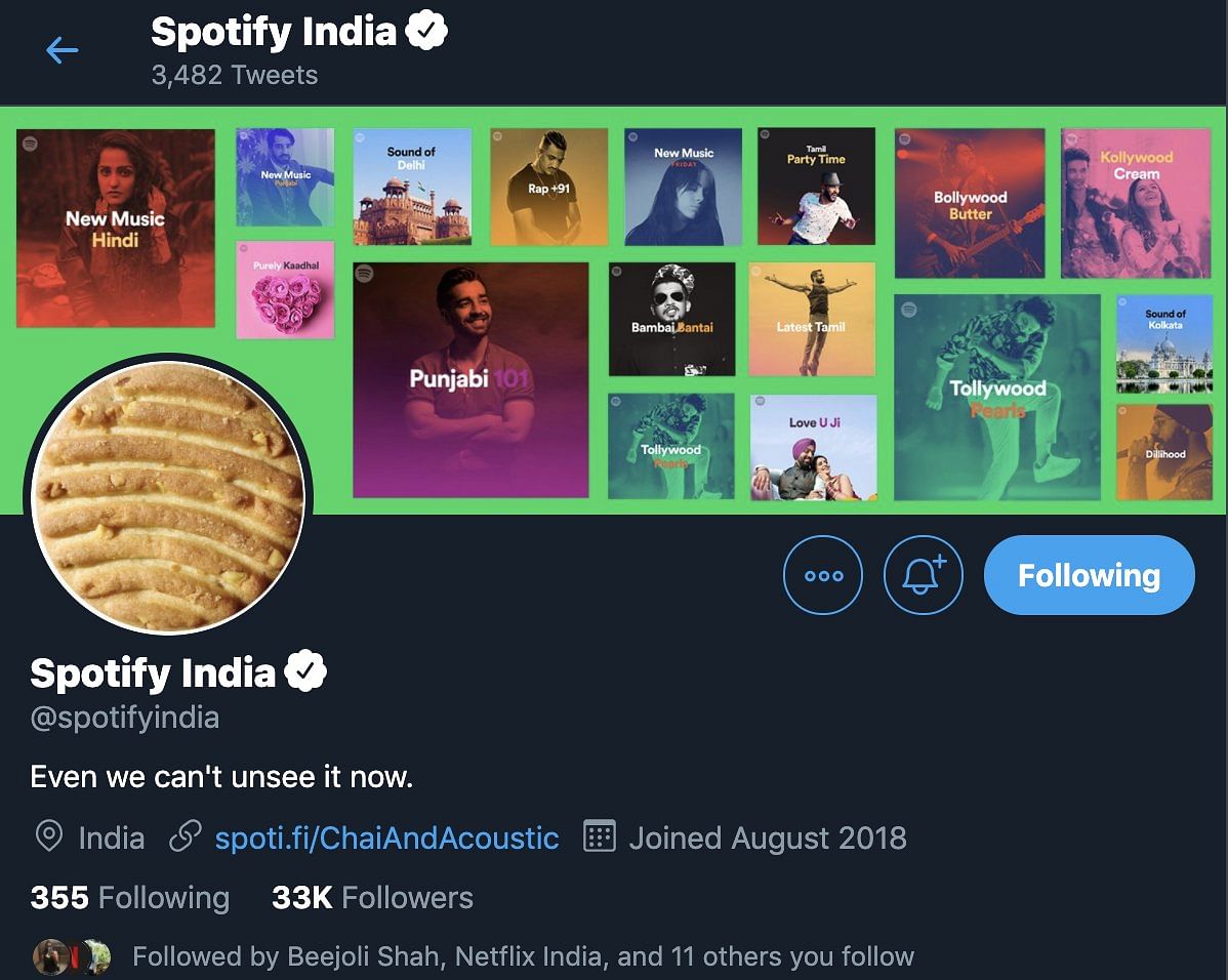 Here's why you'll see Good Day biscuit on Spotify India Twitter handle