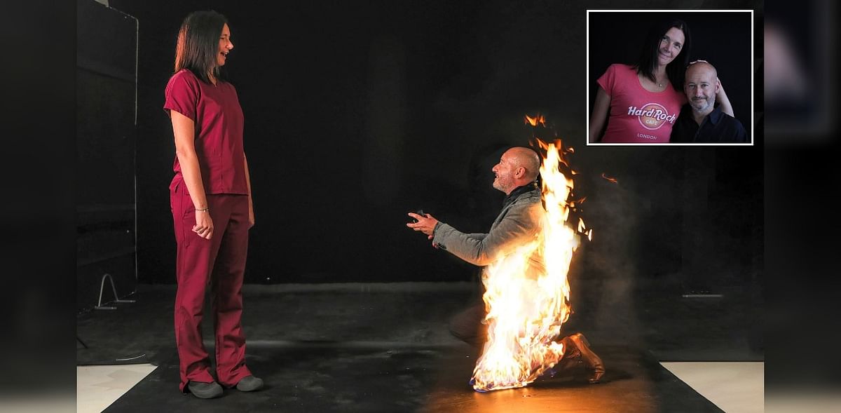 A fiery proposal: Stuntman lights himself on fire while asking his girlfriend to marry him