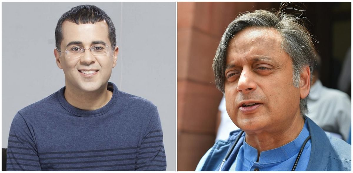 Writer Chetan Bhagat asks Congress MP Shashi Tharoor to praise him using 'big words'; Tharoor doesn't disappoint
