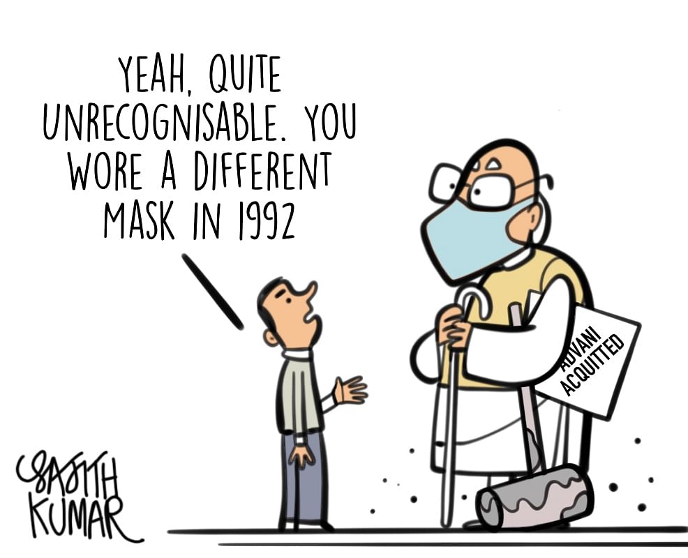 DH Toon | Babri Masjid demolition verdict: 'Quite Unrecognisable. You wore a different mask in 1992'