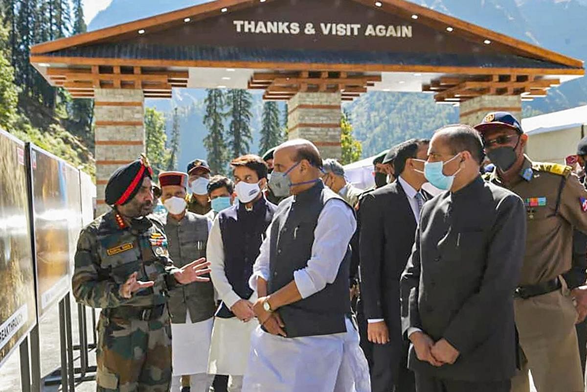 Rajnath visits Atal tunnel in Rohtang day before its inauguration