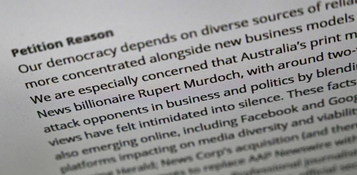 Petition targeting Murdoch swamps Australian parliament’s website